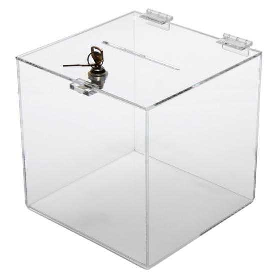 Spendenbox Sammelbox Losbox Aktionsbox mit Schloss 300x300x300mm aus Acryl 