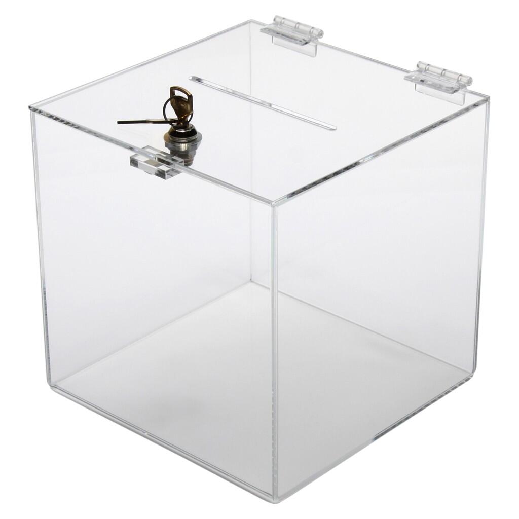 Spendenbox mit Schloss 200x200x200mm aus Acryl