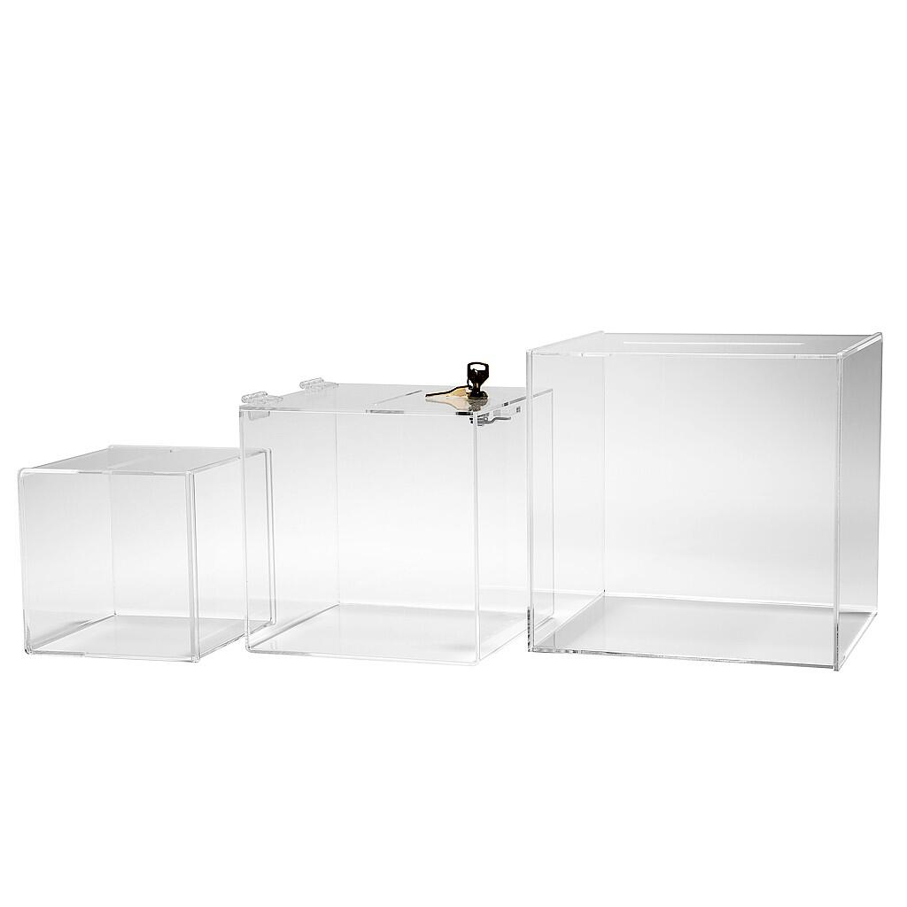 Spendenbox mit Schloss 200x200x200mm aus Acryl