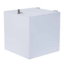 Spendenbox mit Schloss 300x300x300mm aus weißem Acryl